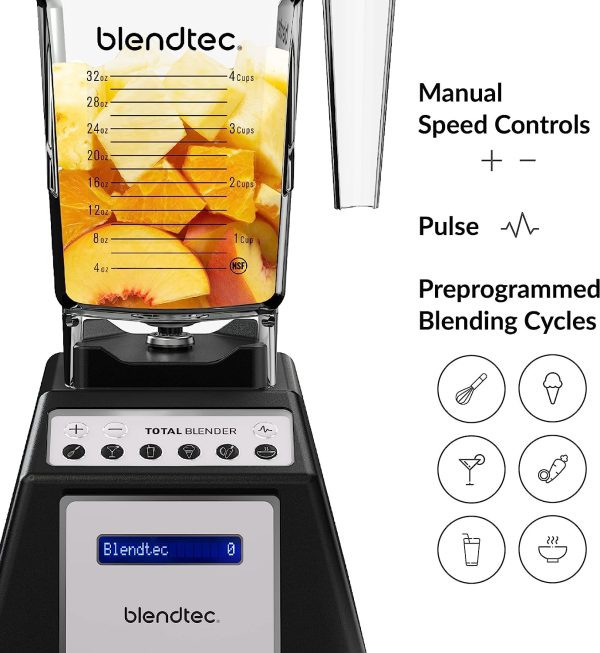 Blendtec Total Classic Original Blender WildSide+ 90oz Jar Professional Grade Power Blender Black Fashion